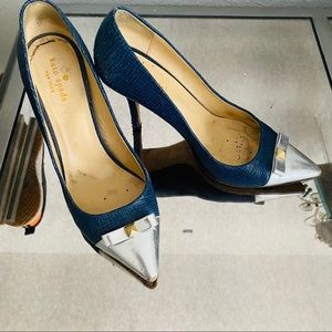 Kate Spade Sz 8 Navy Silver Pumps